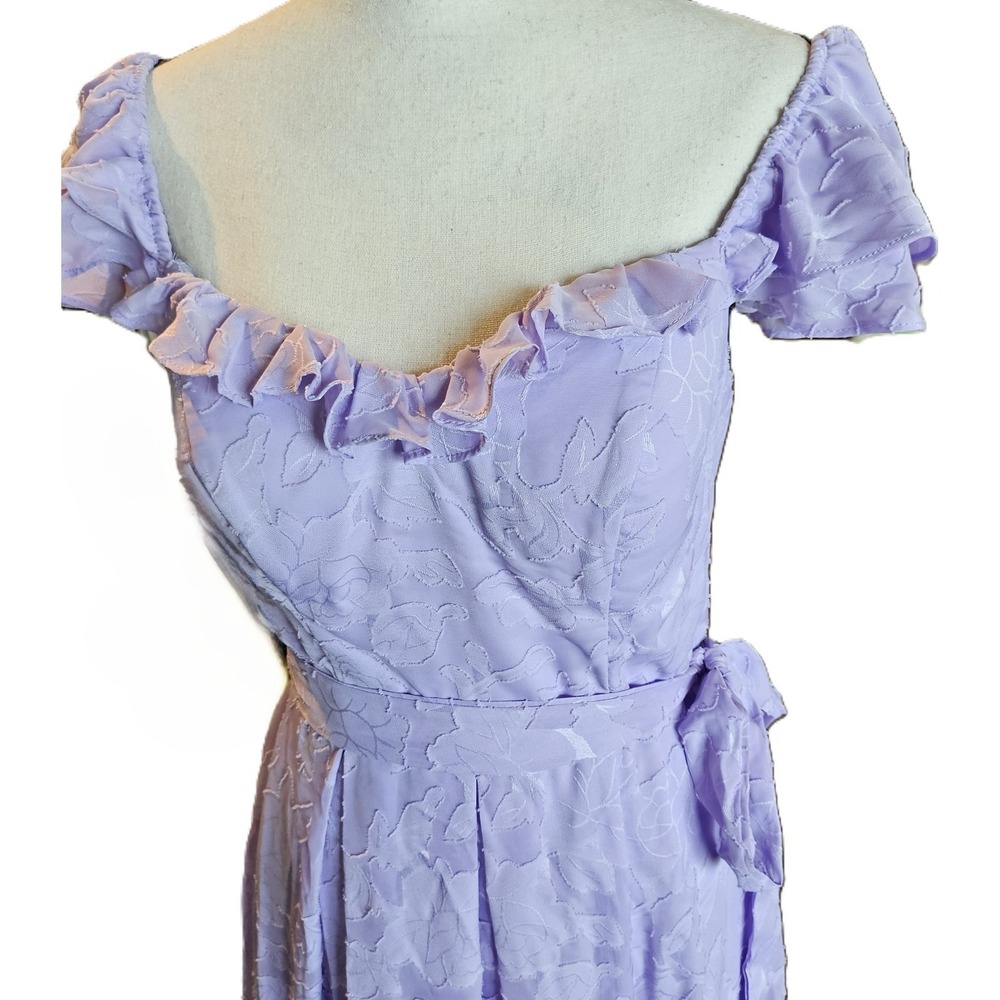 AZAZIE Womens SZ A4 Lilac Off The Shoulder Maxi Side slit Corset Back Floral